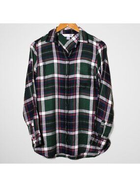Old Navy Women's Lightweight Long Sleeve Plaid Button Front Top Green Size S